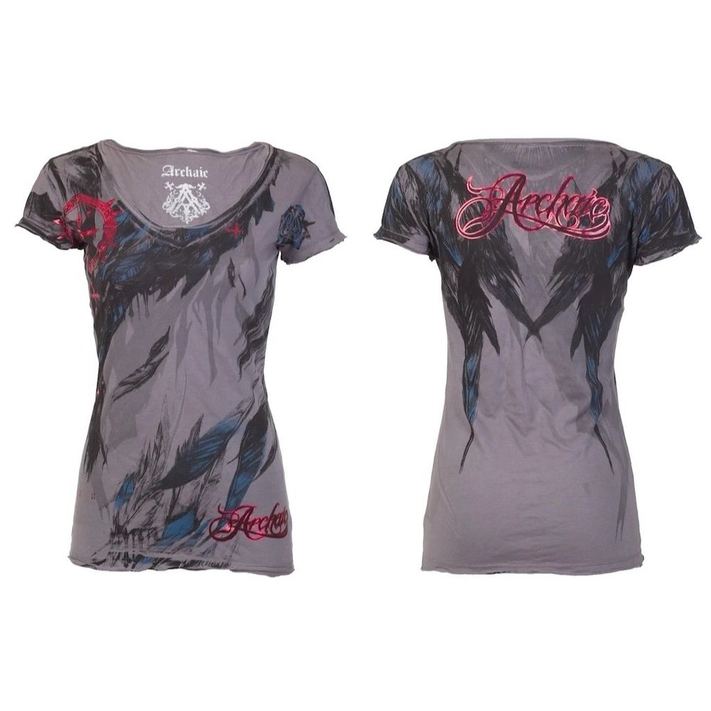 Archaic Affliction Women's T-Shirt Short Sleeve SECOND LOVE Tattoo Wings Biker